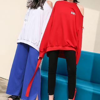 Cutout Shoulder Striped Pullover