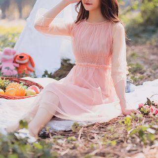 Mesh 3/4-sleeve A-line Dress