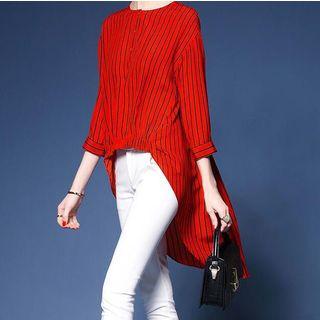 Striped 3/4-sleeve Dip Back Blouse