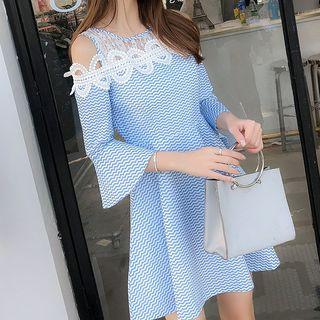 3/4-sleeve Floral Print Cutout A-line Mini Dress