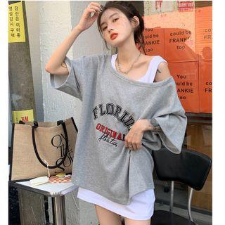 3/4-sleeve Lettering T-shirt / Tank Top