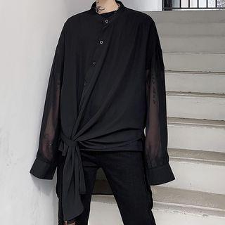 Band-neck Mesh Long Shirt