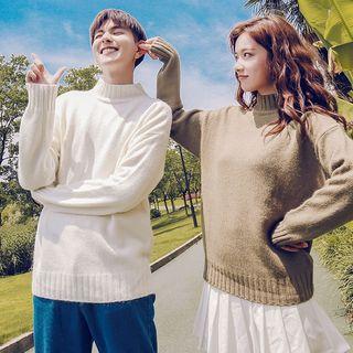Couple Matching Mock Neck Plain Sweater