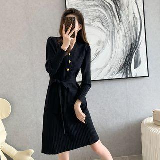 Tie-front Ribbed Knit Dress