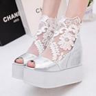 Lace Panel Hidden Wedge Platform Sandals