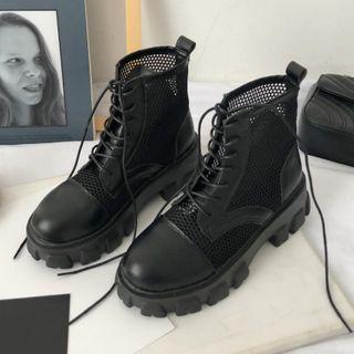 Mesh Panel Platform Lace-up Short Boots