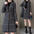 Set: Plaid Buttoned Coat + Mini Plaid A-line Skirt