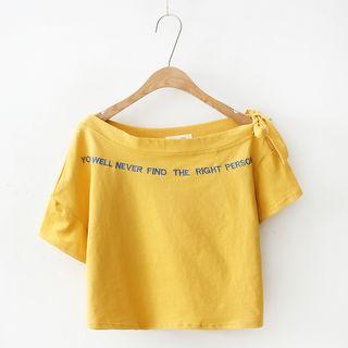 Off Shoulder Lettering Short-sleeve Top
