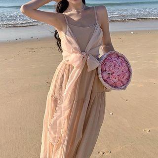 Spaghetti Strap Tie-waist Chiffon A-line Dress
