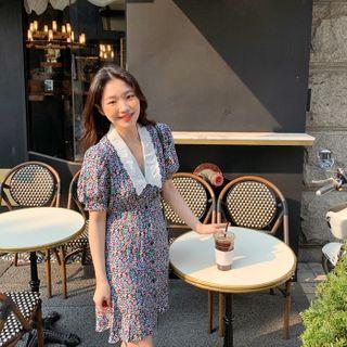 Lace-collar Buttoned Floral Dress