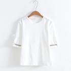 Contrast Trim Elbow-sleeve T-shirt White - One Size