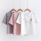 Short-sleeve Cat Ear Lettering Embroidered T-shirt