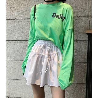 Long-sleeve Lettering T-shirt / Drawstring Culottes