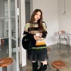 Drop-shoulder Color-block Fluffy Sweater