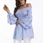 Cold Shoulder Striped Long-sleeve Top