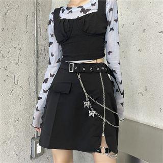 Zip A-line Skirt With Chain