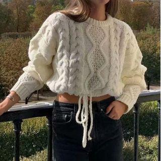 Ribbed Knit Drawstring Sweater
