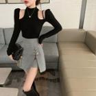Cut Out Long-sleeve T-shirt / Houndstooth Skort
