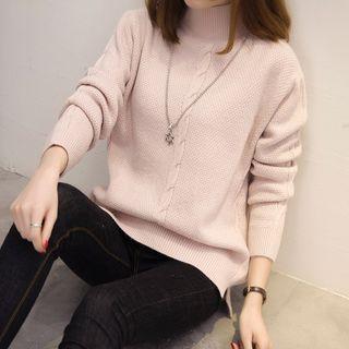 Mock Neck Cable-knit Sweater