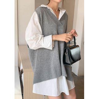 Dip-back Woolen Knit Vest