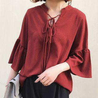 Lace Up Flared-sleeve Chiffon Blouse