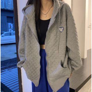 Heart Embroidered Long-sleeve Zip Jacket