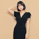 V-neck Flutter-sleeve Dress