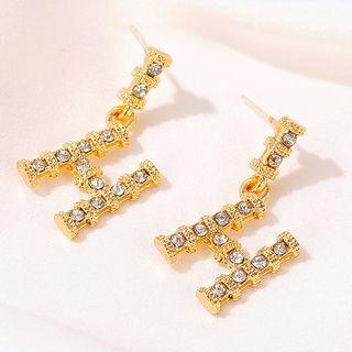 Rhinestone Letter H Dangle Earring 01-7853 - Gold - One Size