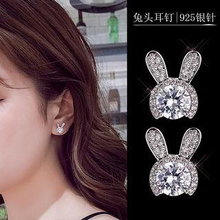 Rhinestone Rabbit Earring Silver - One Size