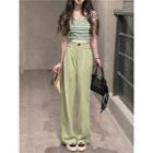 Short-sleeve Striped Crop T-shirt / Wide Leg Pants