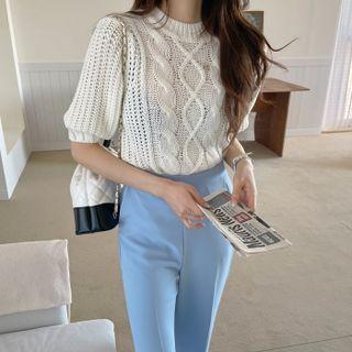 Bishop-sleeve Cable-detail Sweater