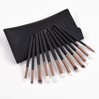 Set Of 12: Eye Makeup Brush With Bag Set Of 12 - Black & Gold - One Size
