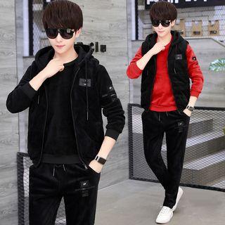 Set: Velvet Hooded Vest + Pullover + Harem Pants