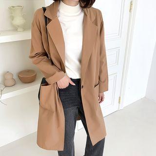 Notched-lapel Pocket-detail Long Jacket