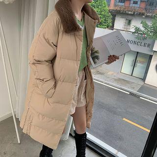 Faux Fur-collar Padded Buttoned Long Coat