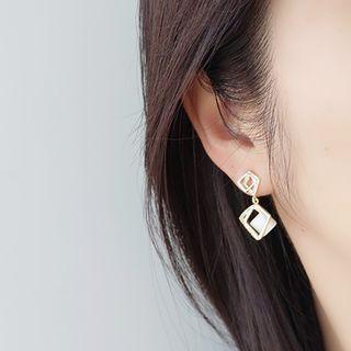 Geometric Faux Cat Eye Stone Alloy Dangle Earring 1 Pair - Clip On Earring - Gold - One Size