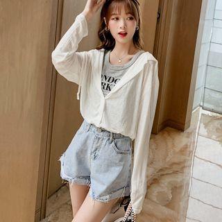Hood Long-sleeve T-shirt / Denim Shorts