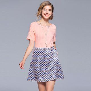 Short-sleeve Patterned Mini A-line Dress