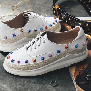 Genuine Leather Studded Oxford Shoes