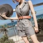 Set: Double-breasted Sleeveless Blazer + Shorts + Belt