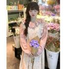 Mock Two-piece Long-sleeve Floral Dress Floral - Pink & White - One Size