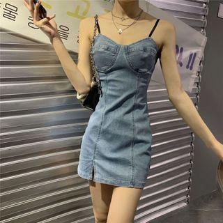 Spaghetti-strap Denim Mini Bodycon Dress