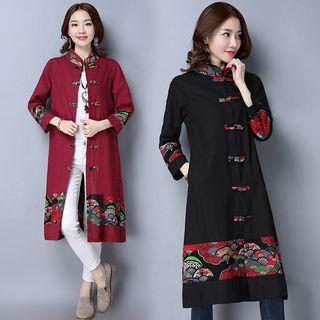 Patterned 3/4-sleeve Long Jacket