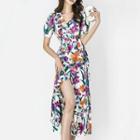 Floral Short-sleeve Sheath Midi Dress