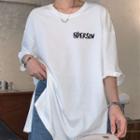 Lettering Slit T-shirt White - One Size