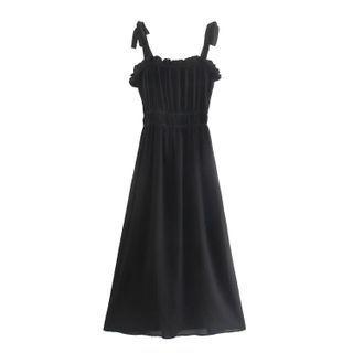 Tie-strap Frill Trim Midi A-line Dress