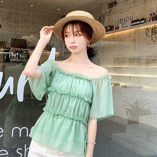Off-shoulder Crinkled Chiffon Top