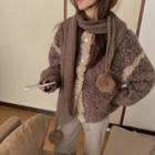 Long-sleeve Color-block Fleece Jacket / Shawl