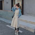 Denim Panel Double Breasted Trench Coat