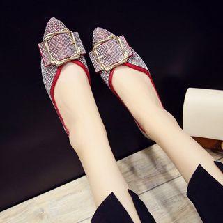 Pointed Rhinestone Buckled Flats